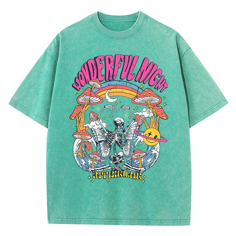 人気！Beautiful T Shirts！新品、タグつき Wonderful Night Skeleton Butterfly Wave Print Womens T