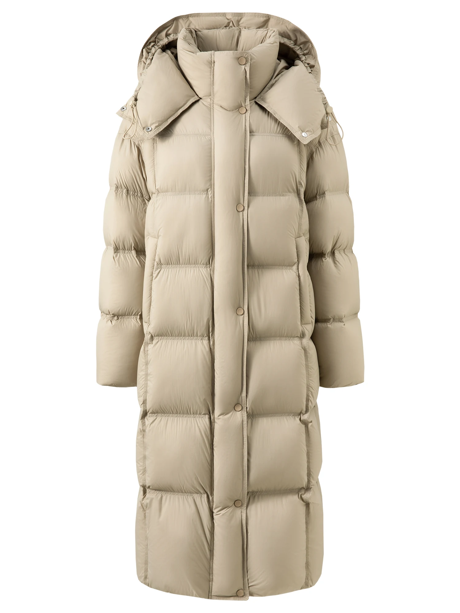 FSLE 2025 Winter New Women's Long Puffer Down Coat with Hood Two-Tone Color Block Thermal Insulated Jacket Heavy Warm Outerwear