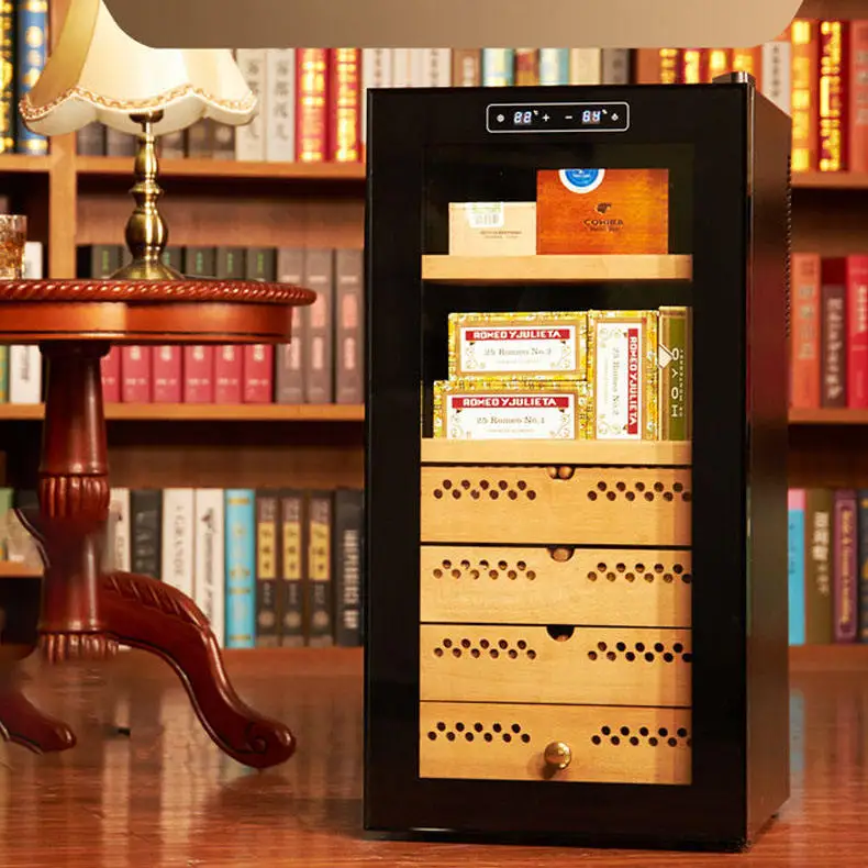 Small Humidity Cigar Cabinet Air Cooled Single Temperature Cedar Wood Shelf Refrigerate