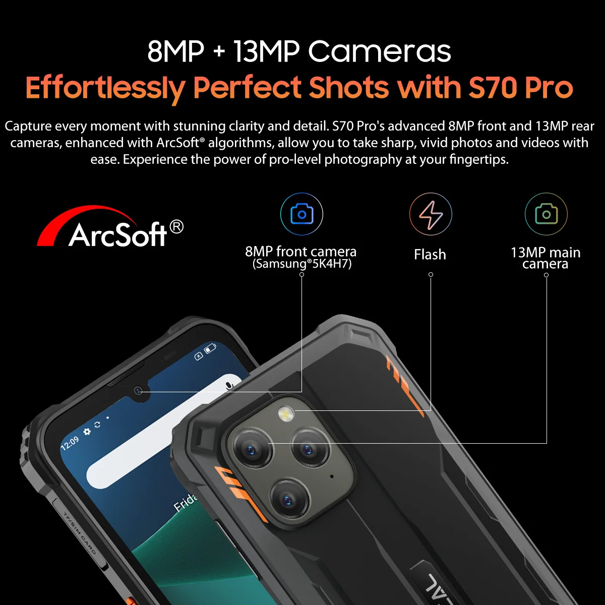 OSCAL S70 Pro Rugged Phone 6.1'' HD+ IPS Display MT6765 Octa core 4GB RAM 64GB ROM 13MP Rear Camera, 6580mAh Battery NFC Mobile