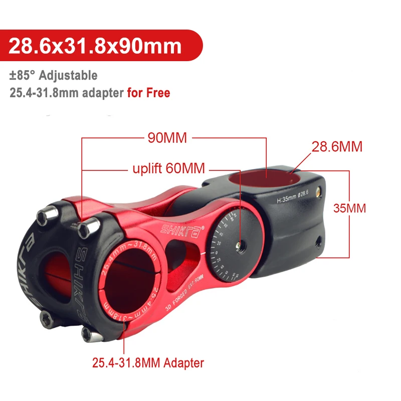 TRIWONDER Attacco Manubrio Regolabile Bici 31,8mm 25,4mm Prolunga e Alza Manubrio con Adattatore per MTB Bici da Corsa, Strada e Città (0~60° - Lunghzza 130 mm (25,4 mm