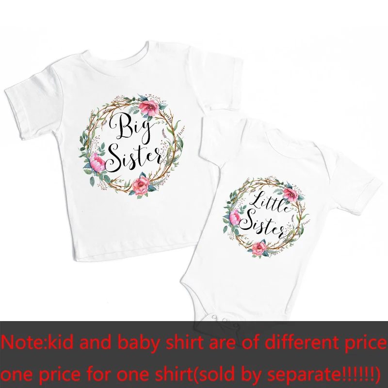 Big Sister Little Sister Matching Sister Outfits Flower Wreath Sibling Shirt Big Sis Shirt Lil Sis Bodysuit Baby Shower images - 6