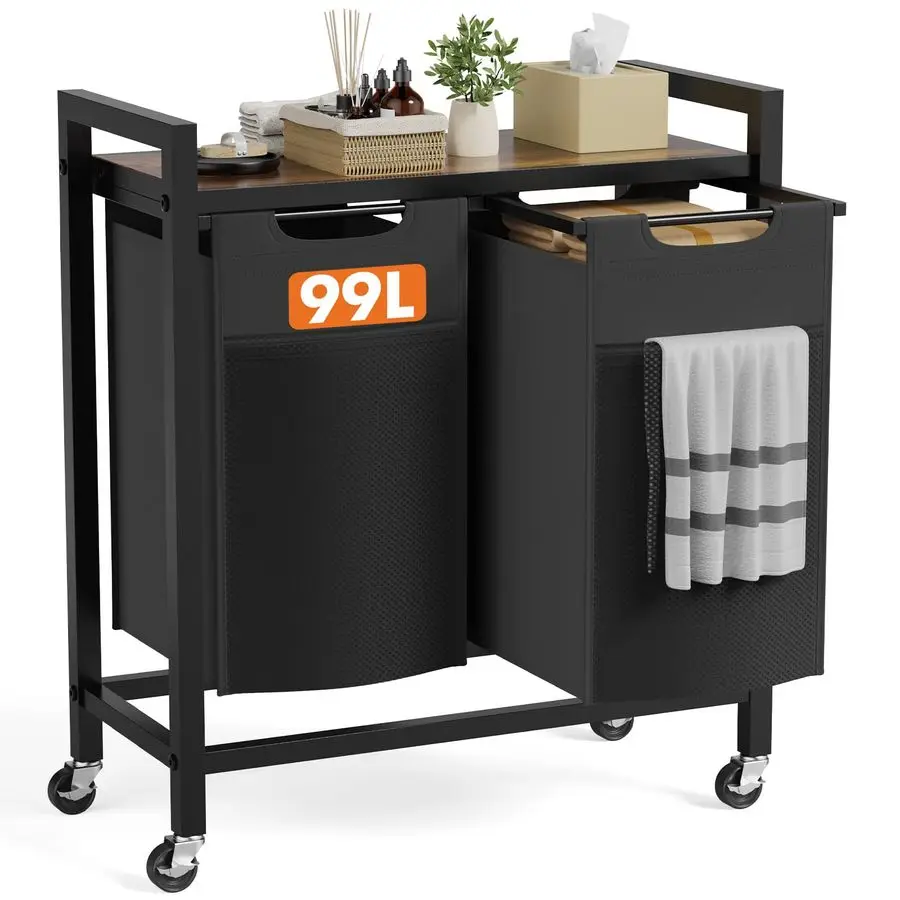 Laundry hamper with dual removable bags and top shelf