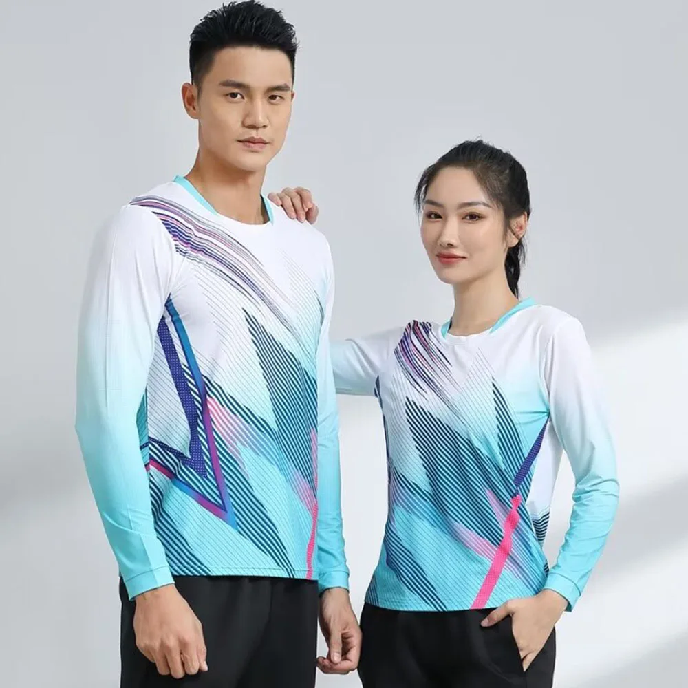 Quick Dry Print Long Sleeve Tennis Shirt Badminton Uniform Tops Korean Volleyball Teable Tennis T-shirt Jersey