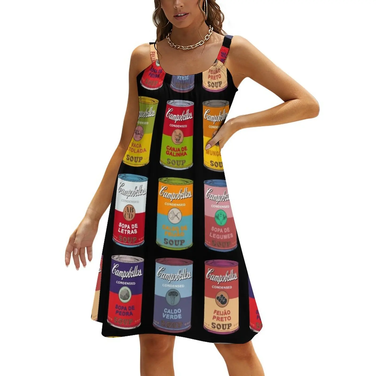 

Brazilian Andy Warhol soups - Campobellos popart (on black) Beach Sling Skirt chic and elegant woman dress birthday dress