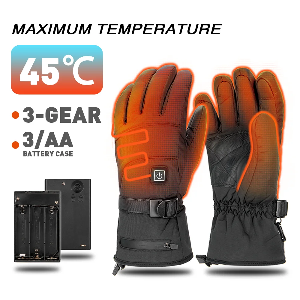 Motorcycle Heated Gloves Winter Warm With Battery Case Non-slip Heated ...