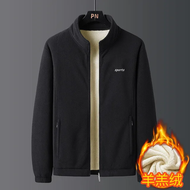 Man Jas Groene Regenjas Kerst 2024 Herfst En Winter Suede Synthetische Wol En Vorst Overjas Zip Up Fleece Zwart, XL