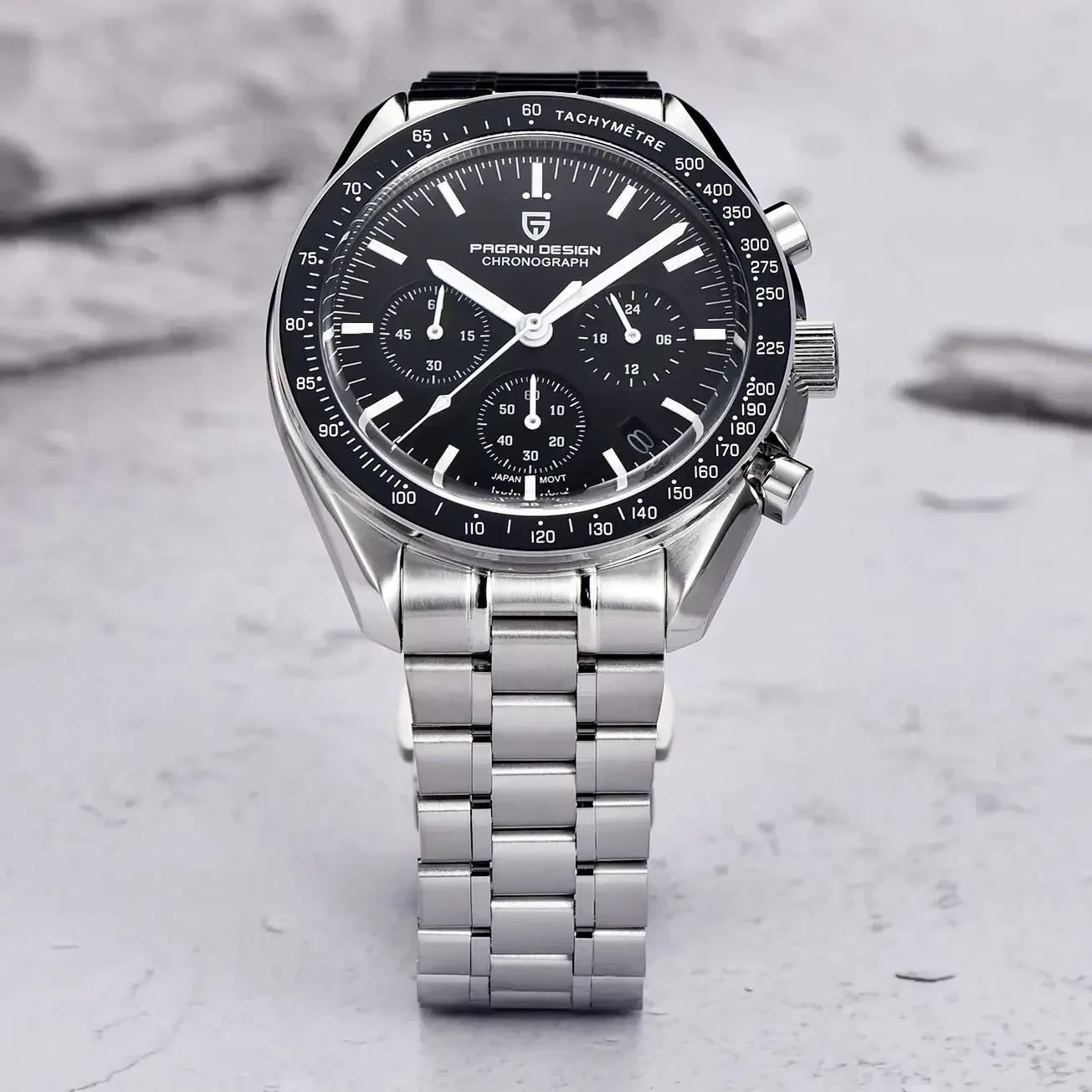 Pagani Design Herenhorloge, saffier, roestvrij staal, kwartshorloge, 100 m waterdicht, 7 mm, ultradunne herenkledinghorloges, zilverblauw., armband