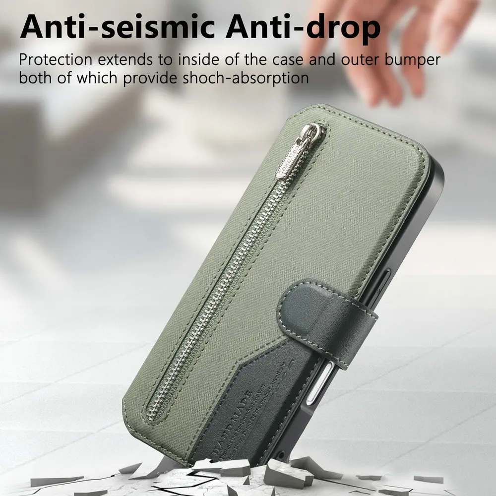 2-in-1 Detachable Zipper Leather Wallet with RFID Protection - Luxury Flip Case