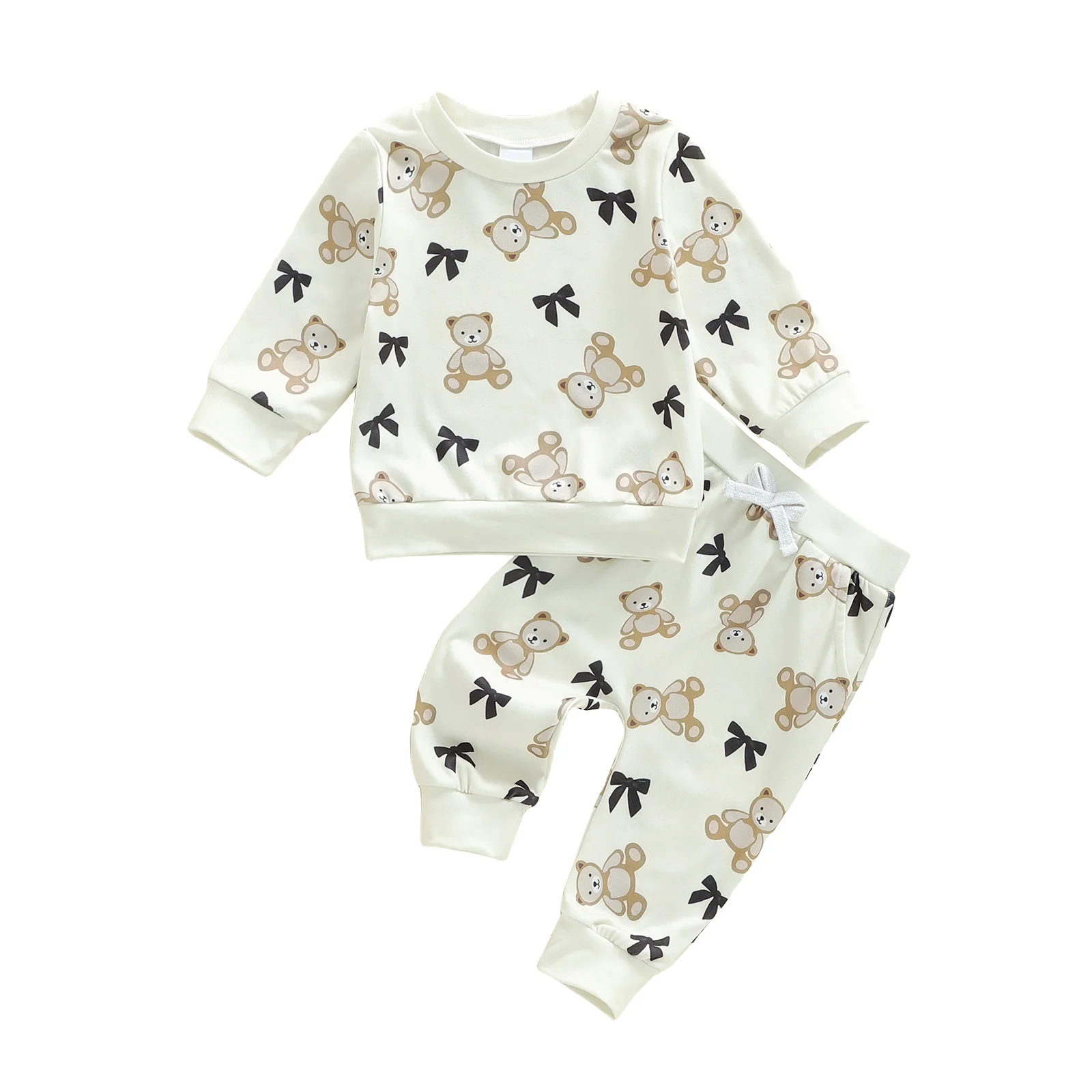 Adorable Infant Autumn Ensemble with Cute Bear Design Matching Sweatshirt and Pants for a Cozy 2-Piece Set