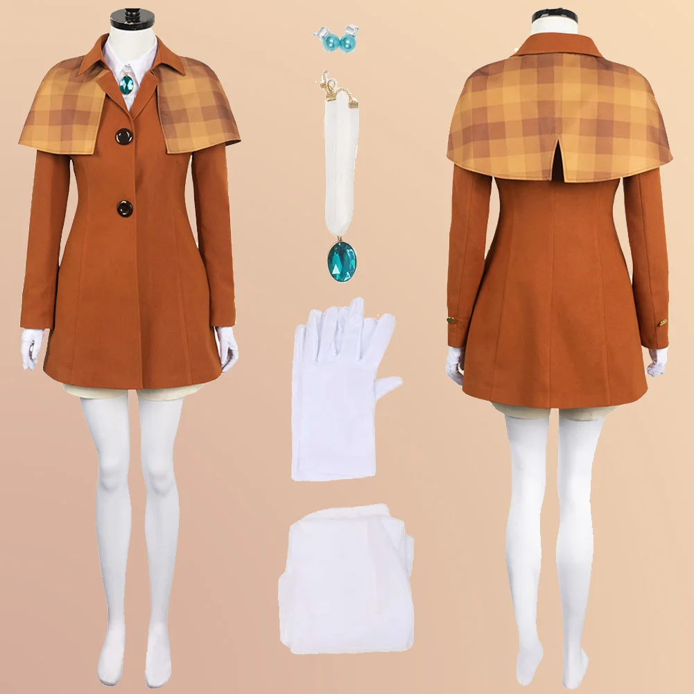 

Detective Peach Cosplay Role Play Necklace Brown Suits Anime Game Showtime Costume Women Roleplay Fancy Dress Up Party Clothes