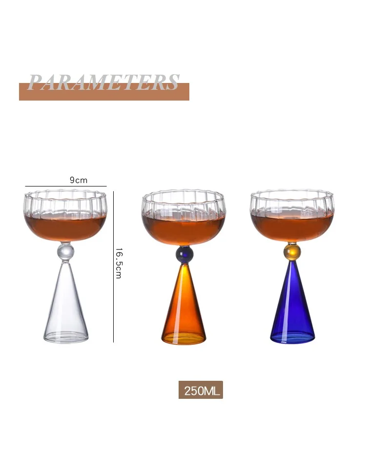 Description Picture 3 of item250ml Elegant Champagne Coupes Nordic Inner Ripple Wine Glasses With Ball Stemmed Goblet Cup Blue Amber Base Cup 1 Piece