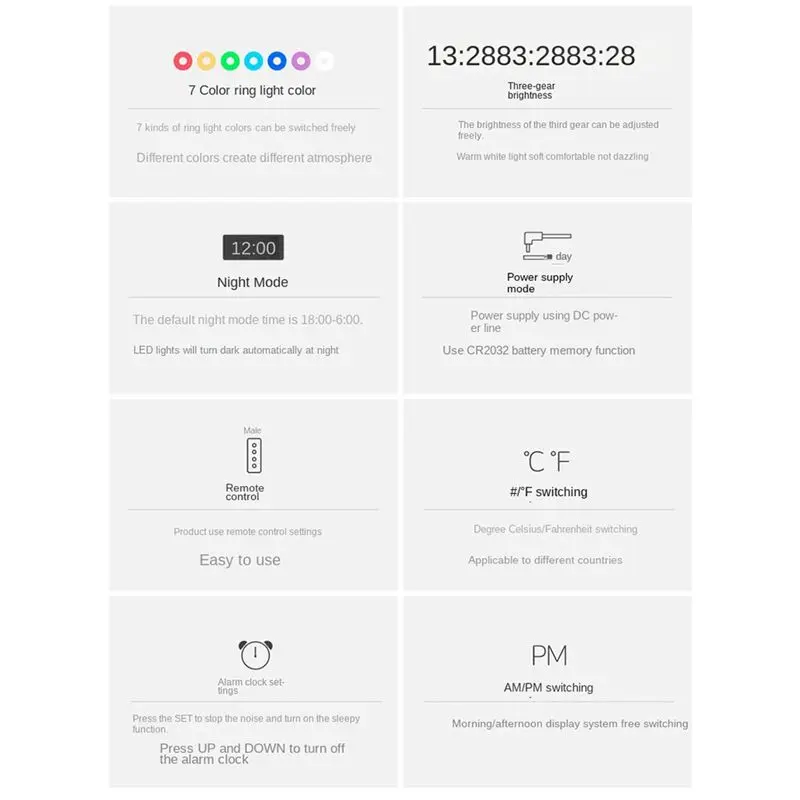 1세트 LED 디지털 벽시계 디지털 디스플레이 온도 표시 7가지 색상 3D 침실 거실 장식 플라스틱