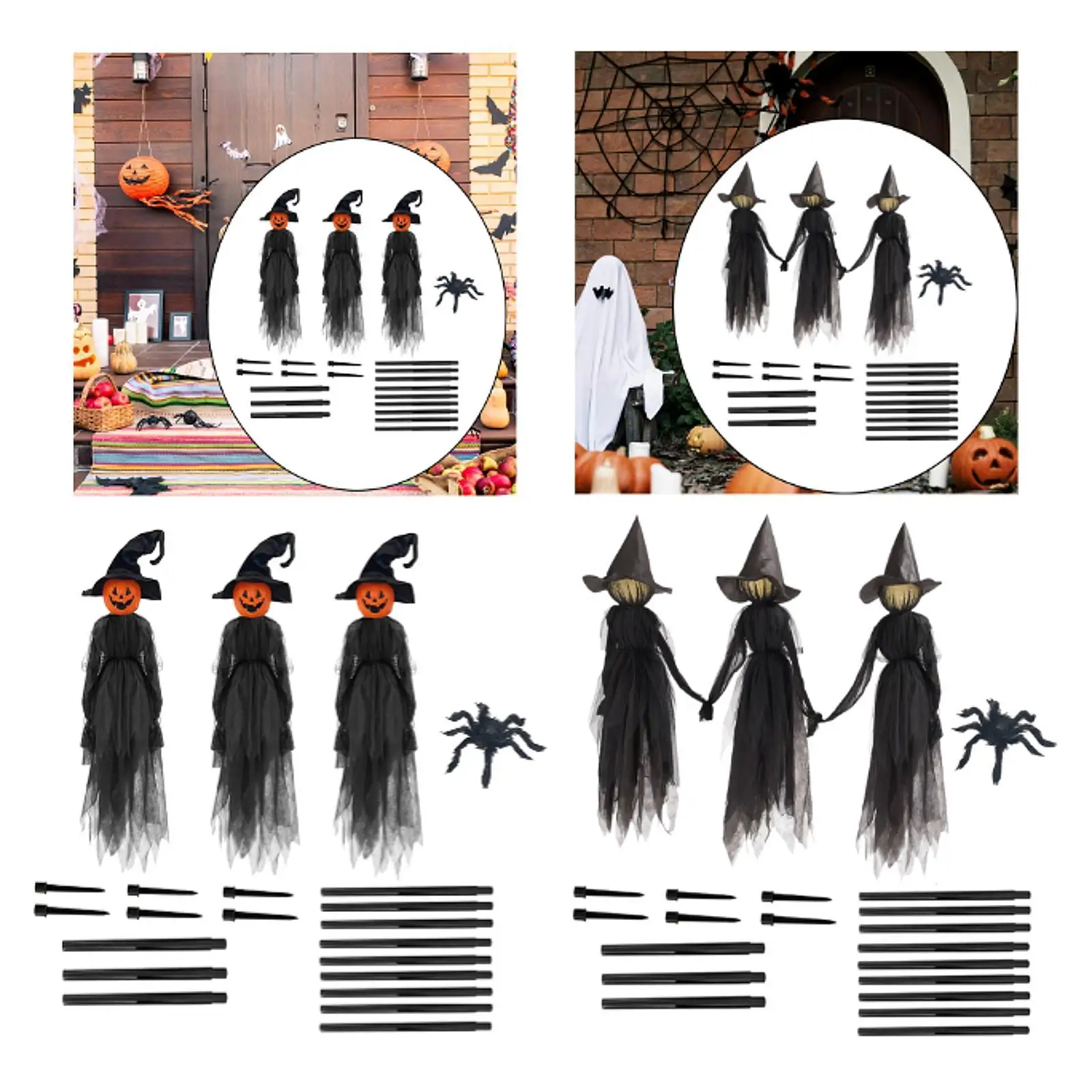 Ornaments with Stakes Set Light up Holding Hands Screaming Witches Halloween Witches for Home Outside Holidays Porch Garden