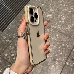 Luxury Color Block Clear Shockproof Case with Contrast Bumper and Anti - Yellow TPU Cover - iPhone 16 (Champagne)