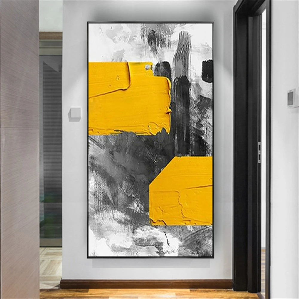 

Palette Knife Thick Texture Hand-Painted Oil Painting Modern Poster Canvas Drawing Yellow Wall Art For Living Room Decor Picture
