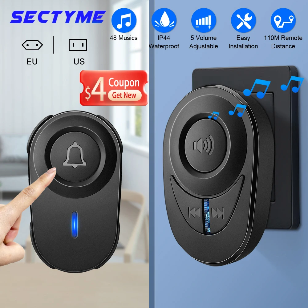 Sectyme Intellige Wireless Doorbell Outdoor Waterproof Smart Home Door Bell EU Plug 48 Chords