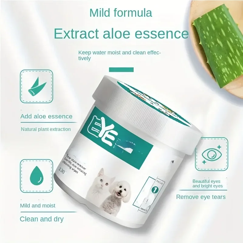 130PCS Pet Eye & Ear Cleaning Wipes Gentle Tear Stain Remover Wipes for Dogs & Cats Pet Ear Eye Washing Pads