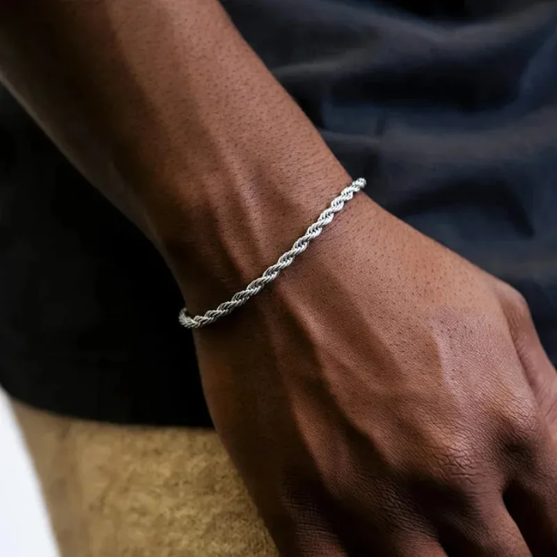 ALIZERO Braccialetti unisex in argento sterling 925 con catena a corda da 4 mm per uomo e donna, con maglie intrecciate, gioielli classici e semplici_voghion.com