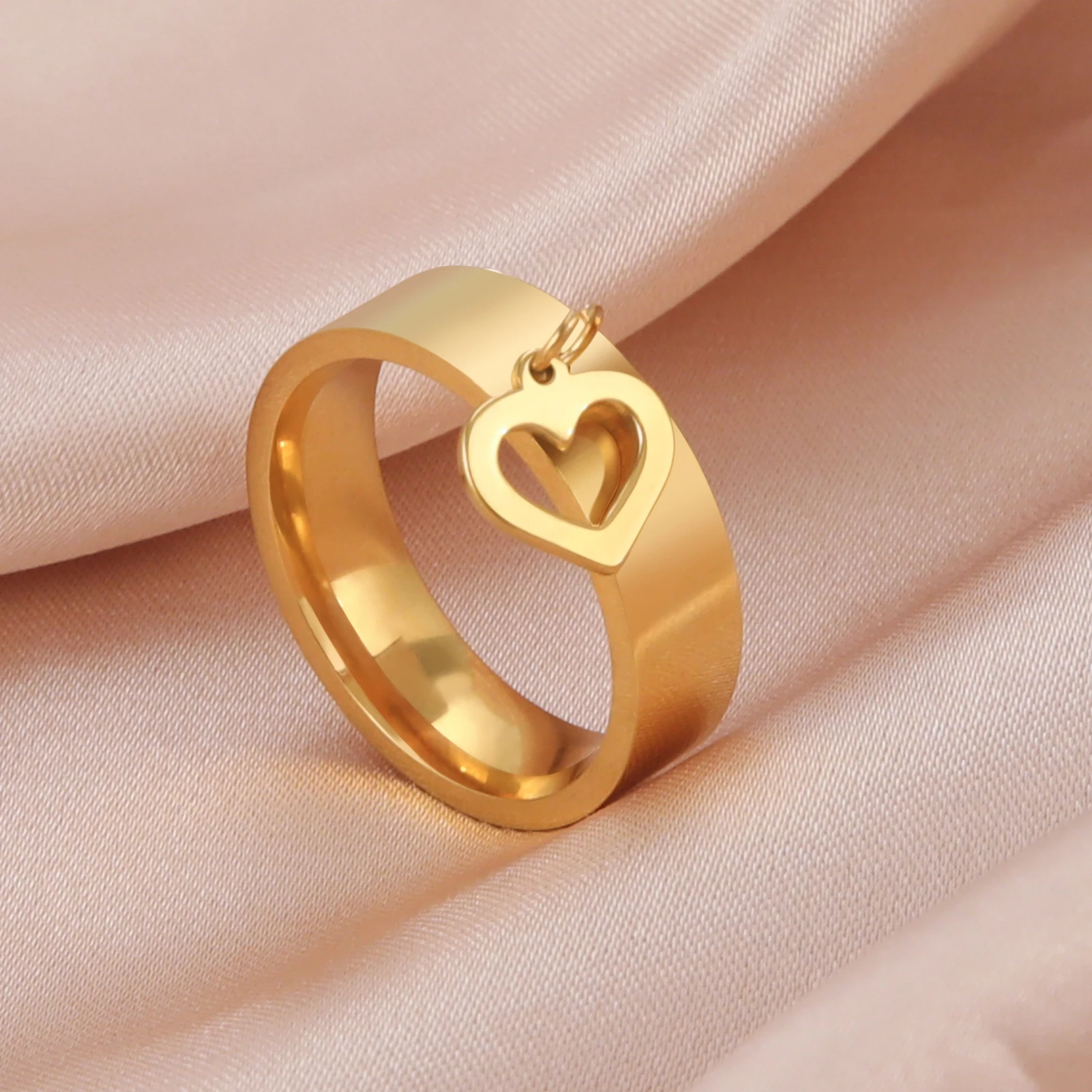 Stainless Steel Circular Heart Pendant Couple Ring Gift_voghion.com