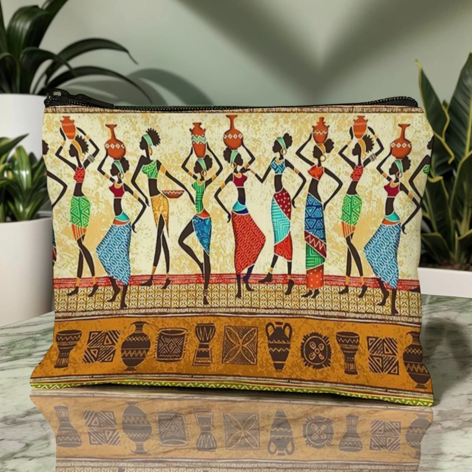 Multifunktionale Kosmetiktasche mit ethnischem Kunstmotiv, afrikanische Frauen mit Körben, langlebig, für das tägliche Make-up, Touch-Ups, Kunstkollektion – Detail 9