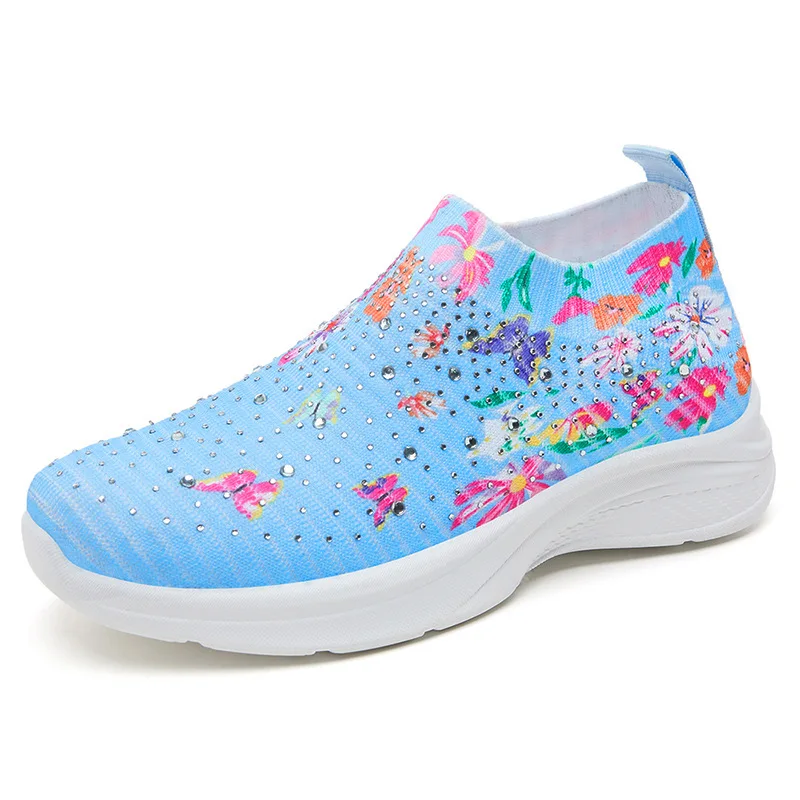 Women's Printed Knitted Sports Shoes 2024 Breathable Sports Shoes Women's Flat Shoes Women's Plus Size 41 Driving
