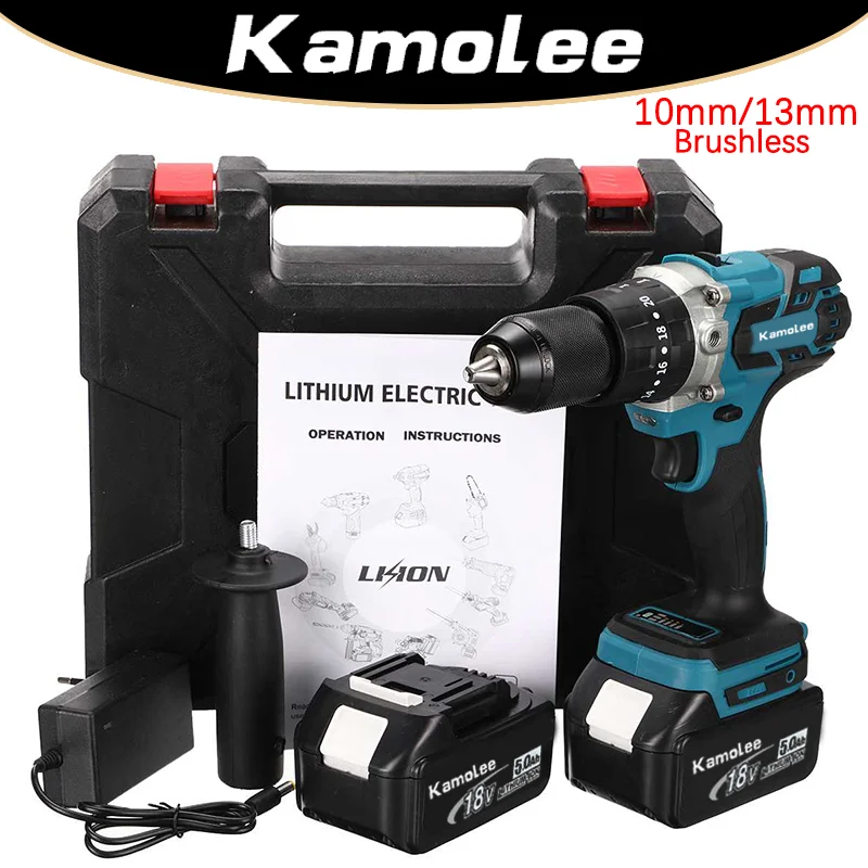 Kamolee 10mm/13mm 무선 임팩트 드릴 전기 스크루 드라이버 홈 DIY 전..