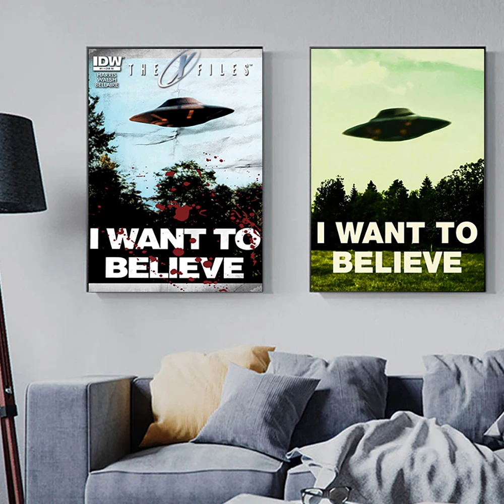 

I Want To Believe Quote Canvas Prints Painting X File TV Play Posters UFO Wall Art Pictures Living Room Home Decoration Cuadros