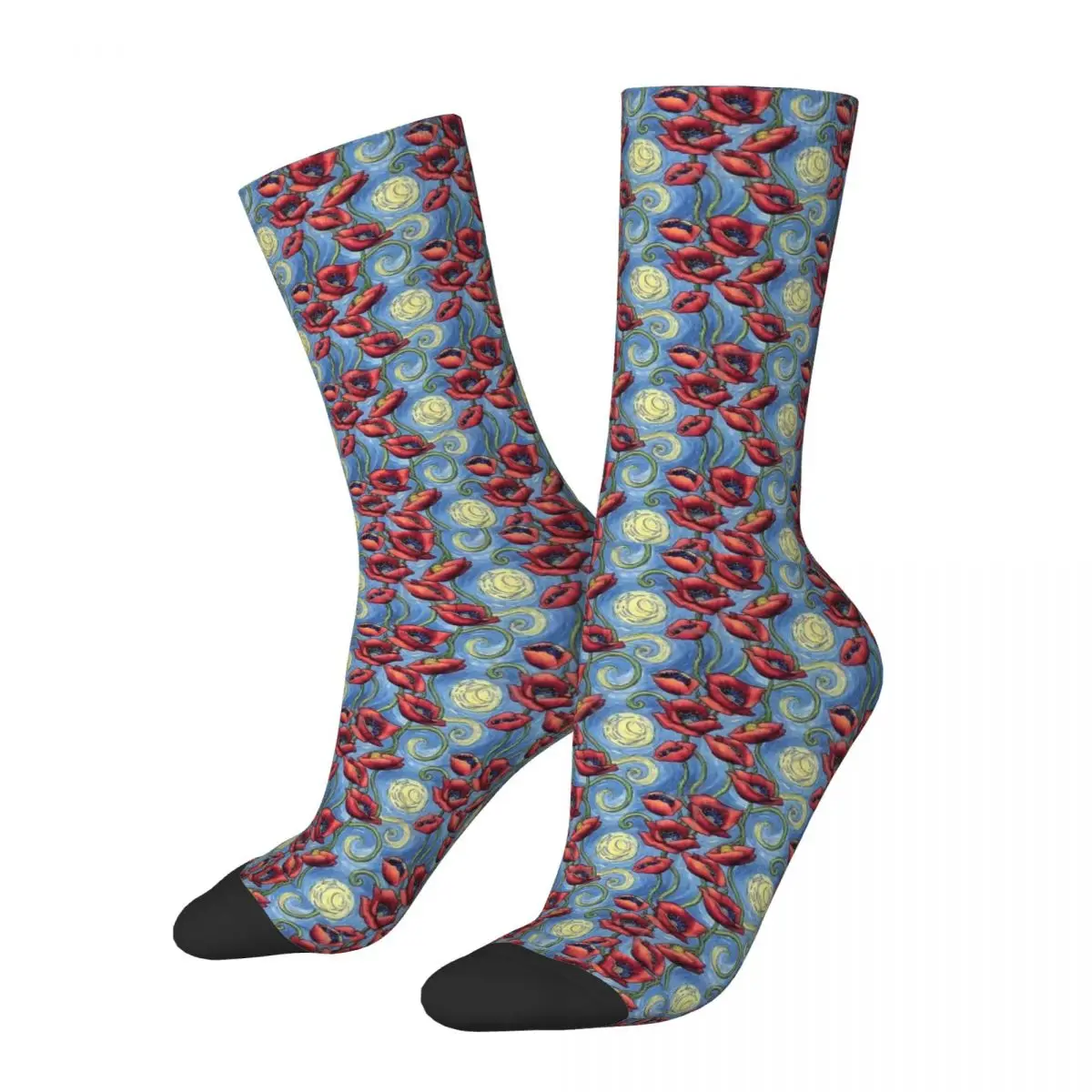 

Hip Hop Vintage Poppies Against A Starry Night Sky Crazy Men's compression Socks Unisex Lmpressionist Painting Printed Sock