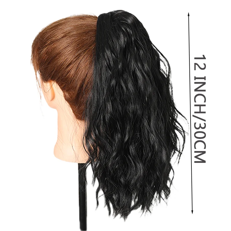 Synthetic Black Ponytail Extension 12 Inch Short Curly Wavy Drawstring Ponytail Clip In Ponytail Hair Accessories For Women 1PCS