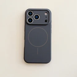 MagSafe - Compatible Magnetic Wireless Charging Silicone Phone Case with Solid Color Design for iPhone 17 (Gray Black)