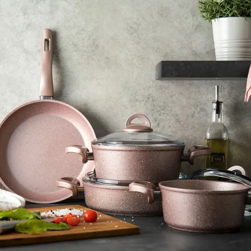 Emsan Premium-S Pro Gold Pink 7 Piece Granite Cookware Set - AliExpress