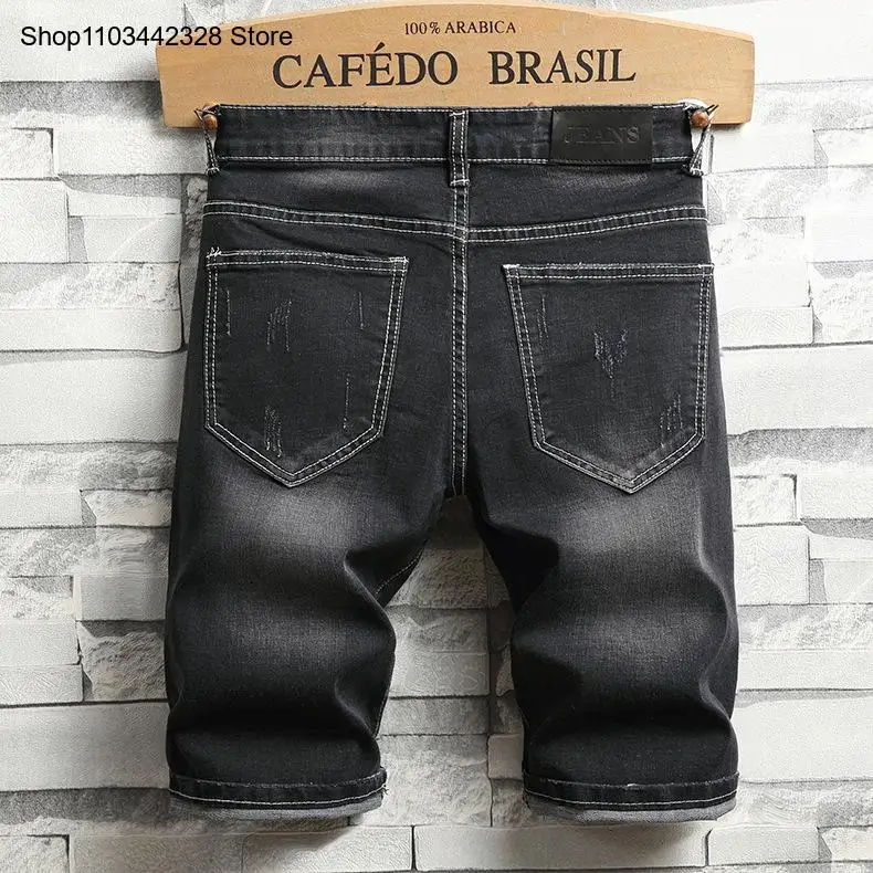 Men's Summer Fashion Punk Embroidered Pattern Mid-Waist Denim Shorts