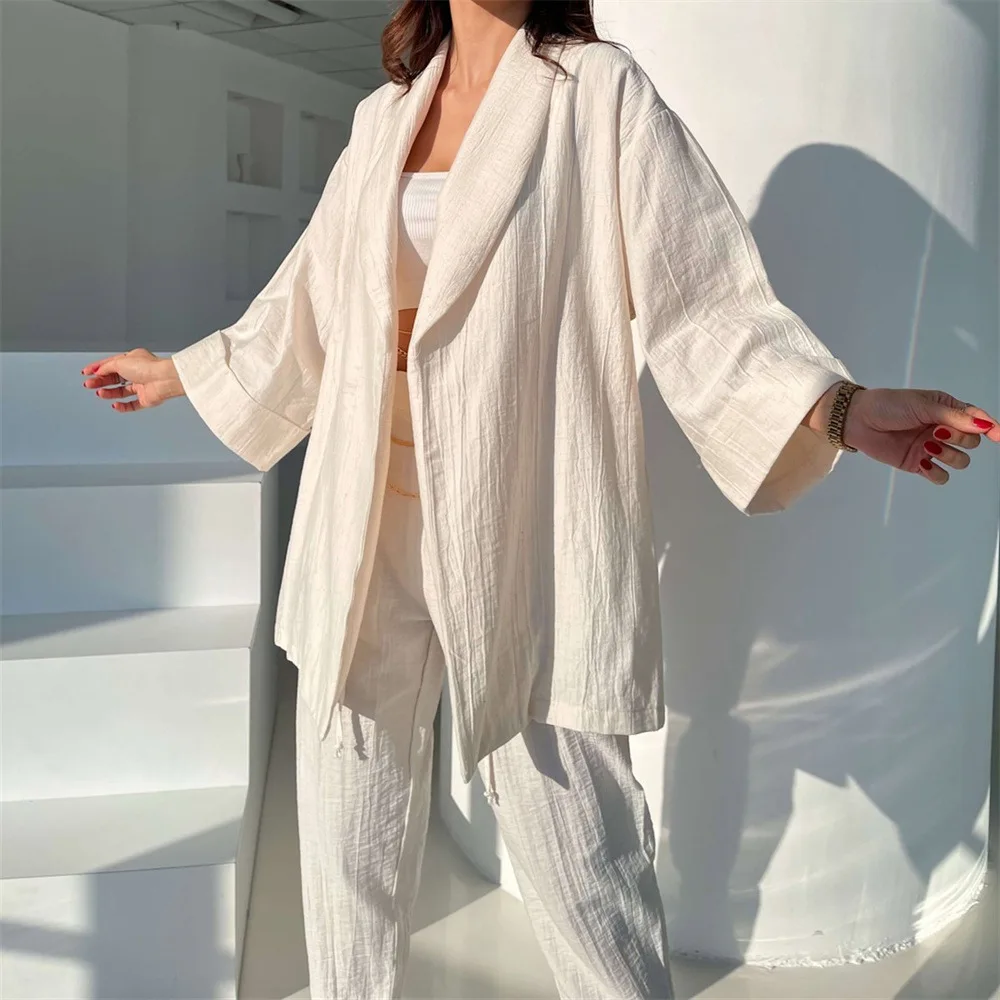 Chic Long Cardigan Top Women Clothing Spring Summer Long Sleeve Solid Shirts Office Lady Fashion Elegant Two Pieces Pants Sets