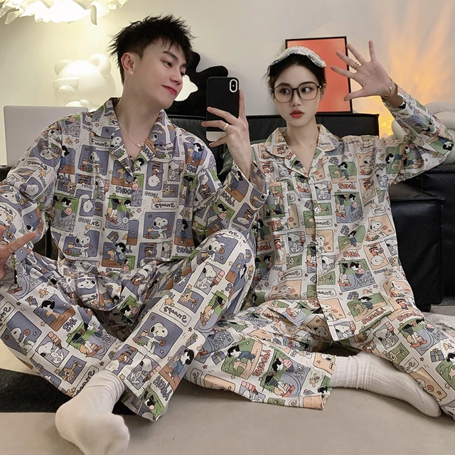 Kawaii Snoopy Pajama Set Retro Full Print Cartoon Long Sleeve Pants Couple  Pajamas Autumn Cotton Homewear Set - AliExpress