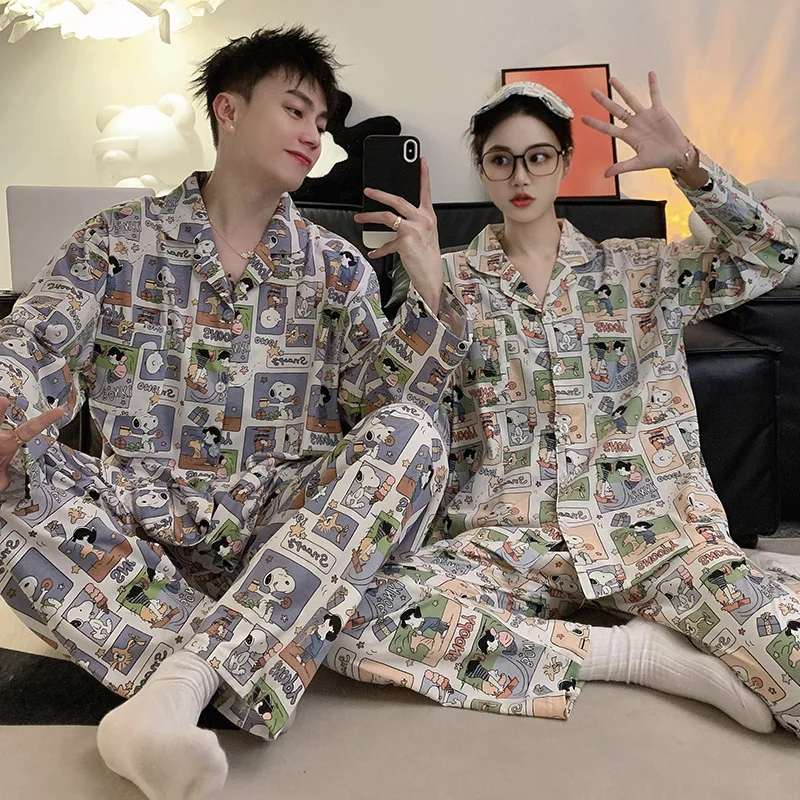 Conjuntos de pijama feminino manga comprida estampa desenho kawaii