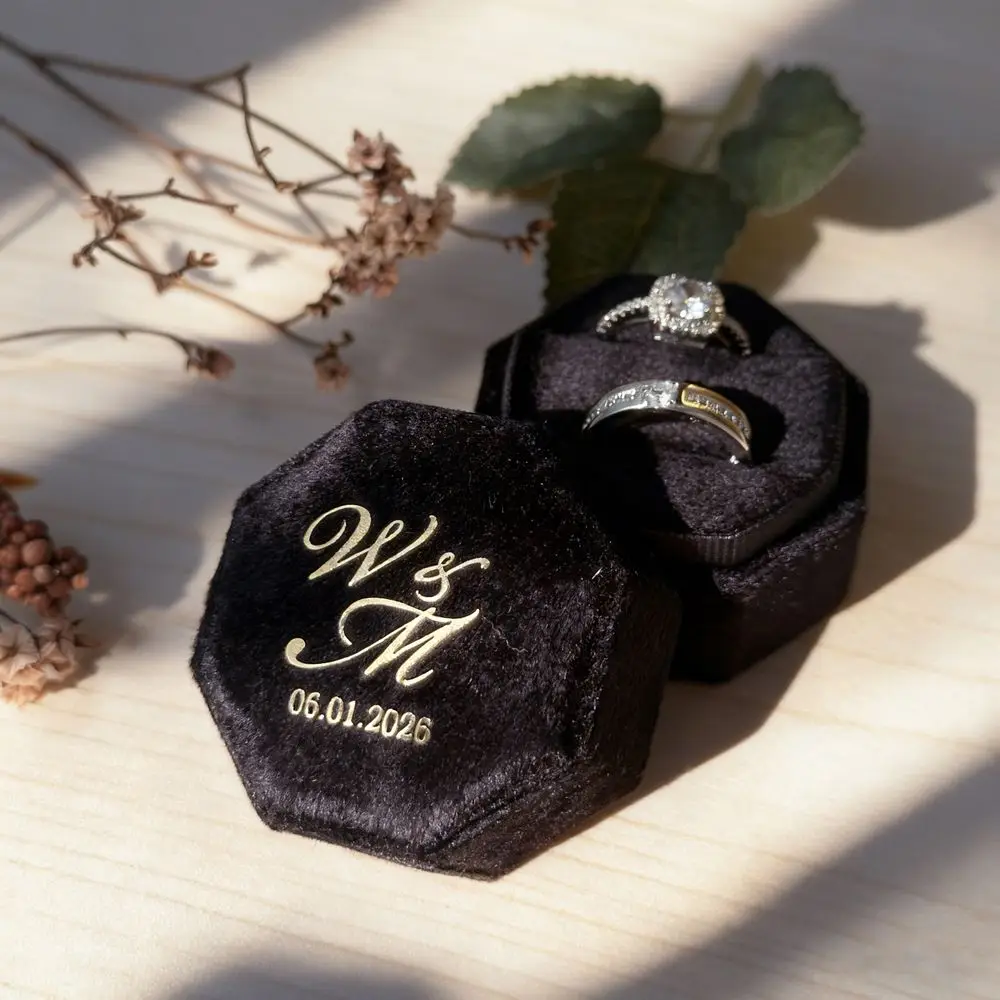 Wedding Velvet Ring Box Engagement Triple Slot Octagon 1/2/3 Slots Modern Wedding Decoration