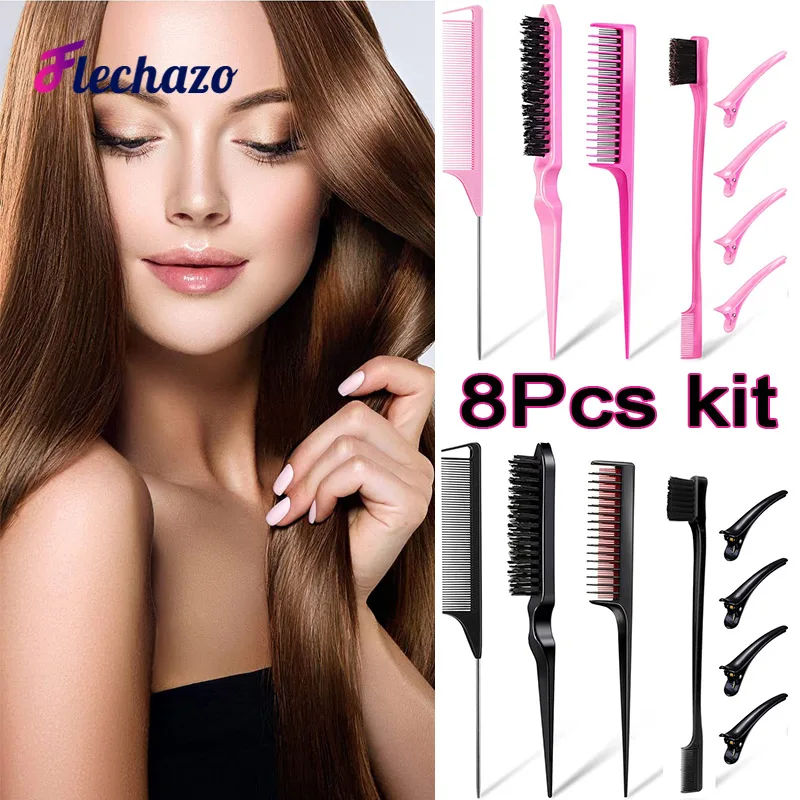 

8 Pcs Slick Back Hair Brush Set Bristle Hair Brush Edge Control Brush Teasing Comb For Women Slick Ponytail Braid Hair Comb