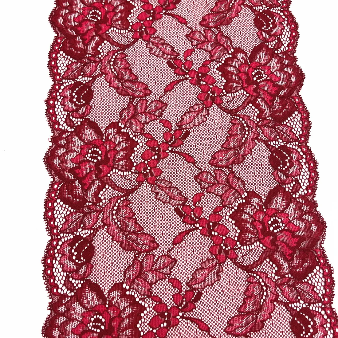 3y/lot Width 7 5/8 inch (19.50cm) Red Elastic Stretch Lace Trim 4