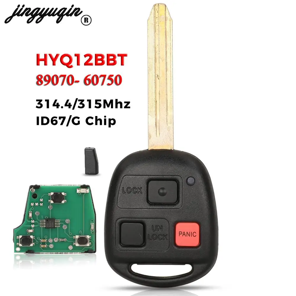 Jingyuqin HYQ12BBT Fernbedienung Autoschlüssel 314,4MHz/315Mhz 4D67/G Chip für Toyota Land Cruiser FJ TOY43 Schlüsselblatt 3-Tasten-Fernbedienung 60750