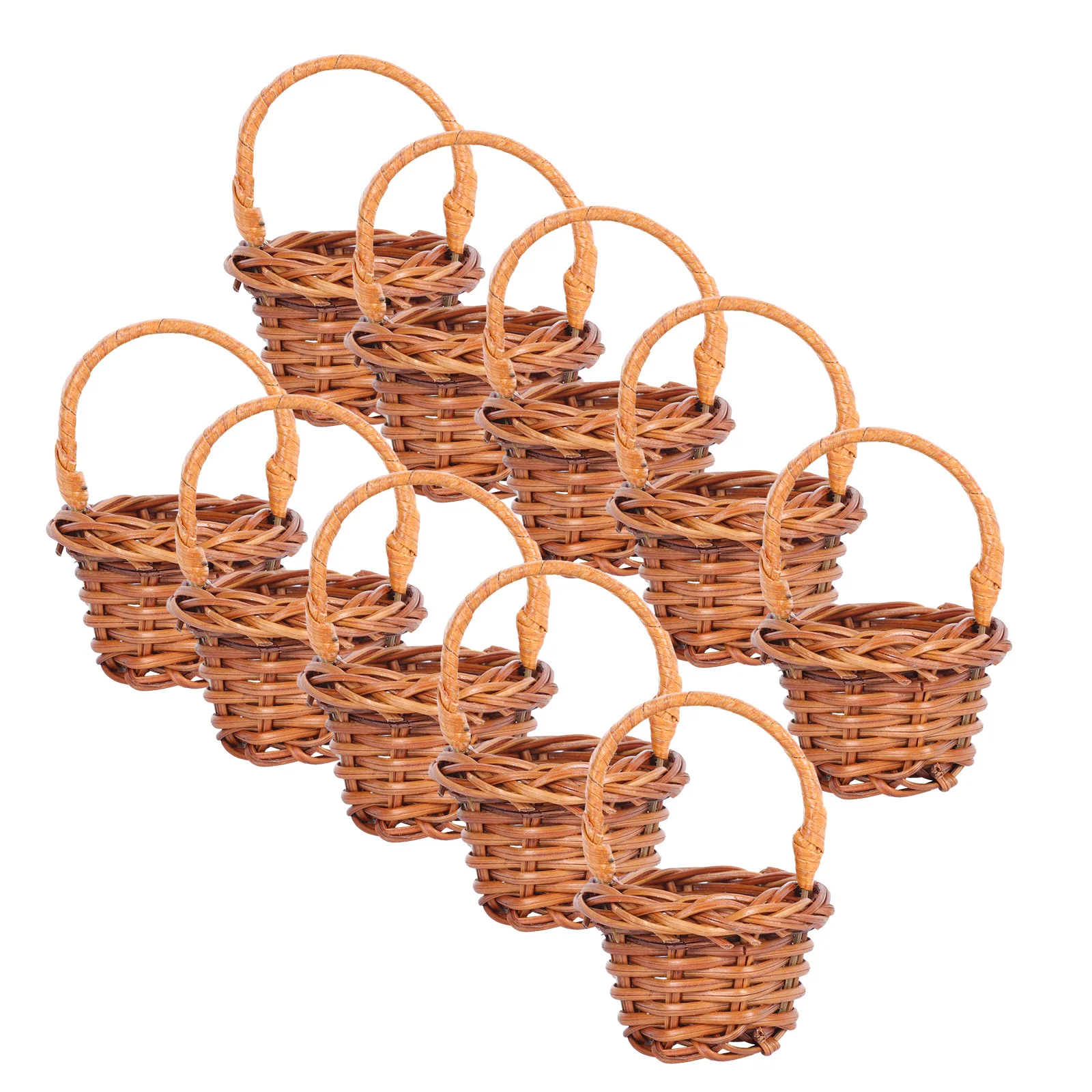 10 Pcs Mini Shopping Basket Decor Picnic Organizer Office Rattan Photography Prop