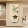 Modern Vertical Home Decor Mural Sandstone Textured LED Illuminated Panel with White Frame Vase Decorative Painting Technique 2