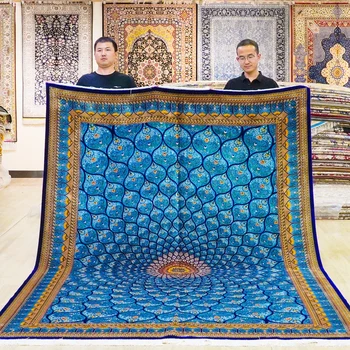 2x3m Vantage Classic Rug Large Blue Medallion Antique Persian Carpet 100% Silk (MC004A)