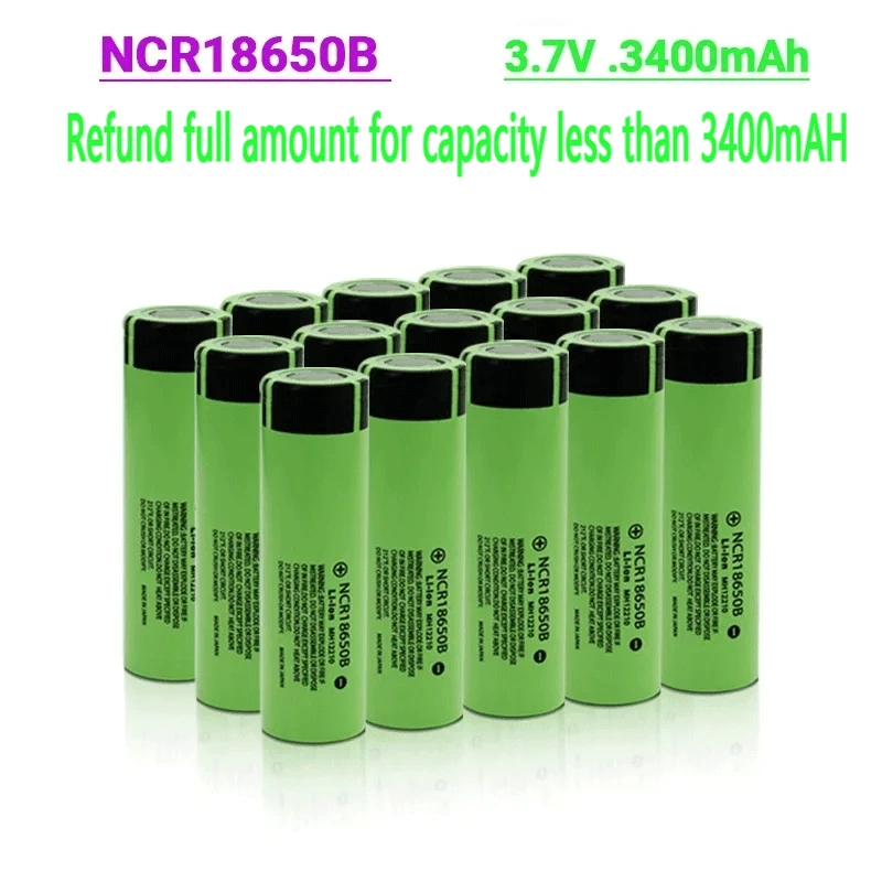 

Rechargeable lithium-ion battery, 18650, NCR18650B, 3.7V, 100% capacity, 3400mAh, used for flashlights and toys