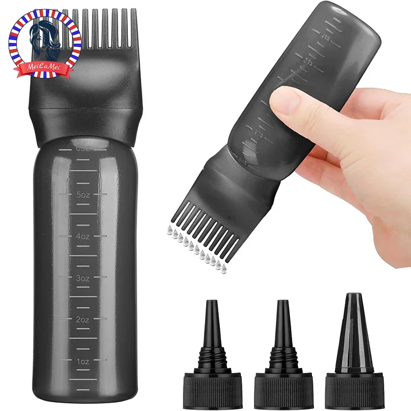 Hair Oil Application Bottle 6 Ounces Hair Dye Bottle Root Comb 3 Pointed Mouth Caps For Scalp
