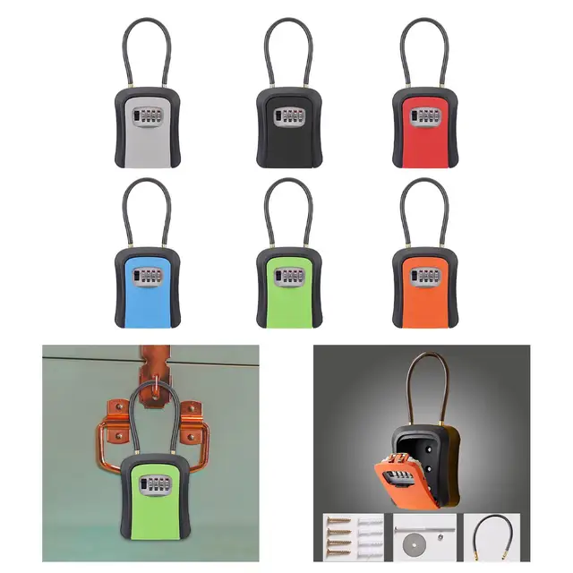 Box Key Security Box with 4 Digit Combination Steel Cable Shackle Weatherproof Portable for Door Knob or Car 3