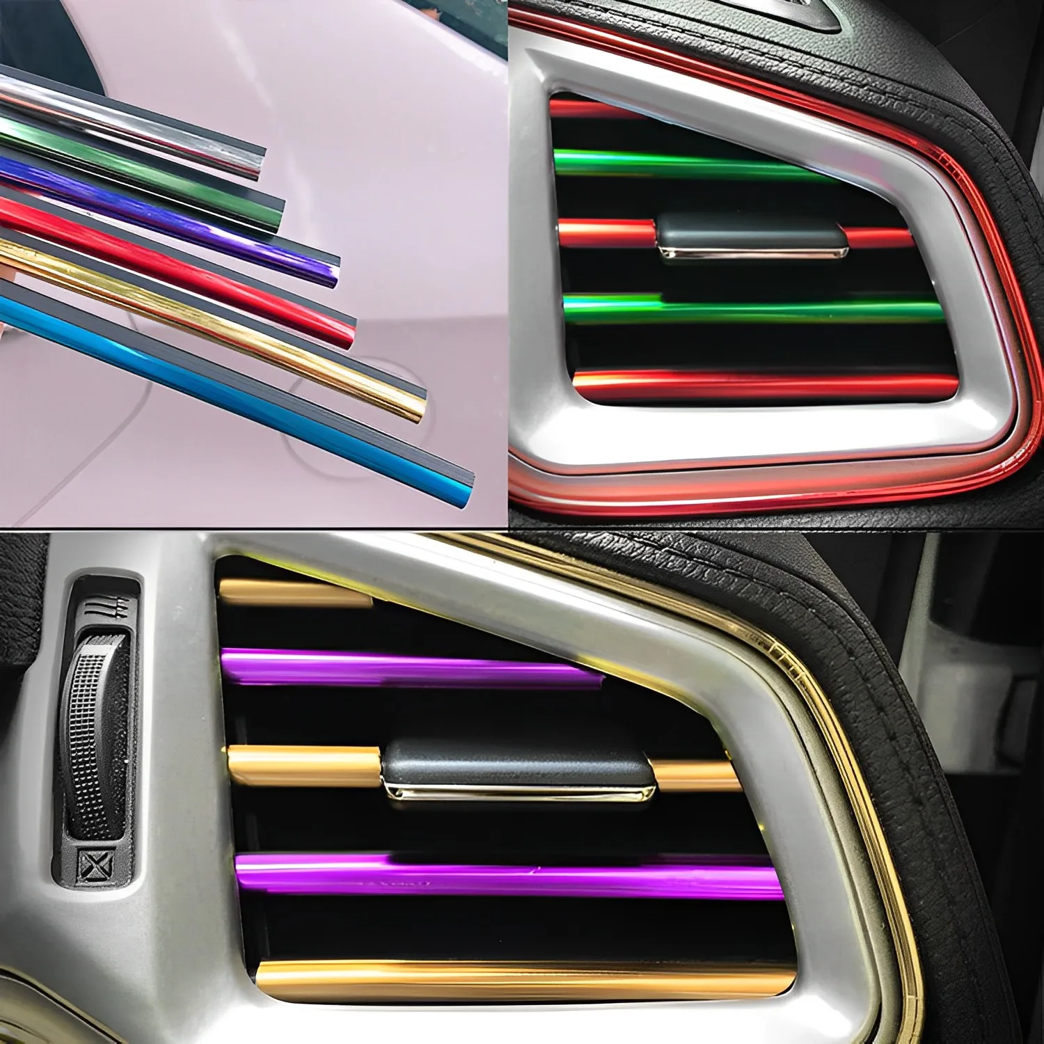 10Pcs Car Air Conditioner Outlet Decorative Strips U-shape Moulding Trim Strips Car Styling Decoration Auto Interior Accessories