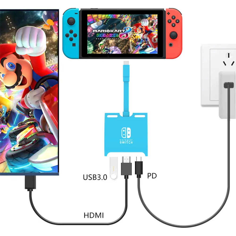 Interruptor Doca de tv para Nintendo Switch Hub Docking Station Portátil Usb c para 4k Hdmi-compatível com Usb 3.0 Hub para Macbook Pro - Imagem 4