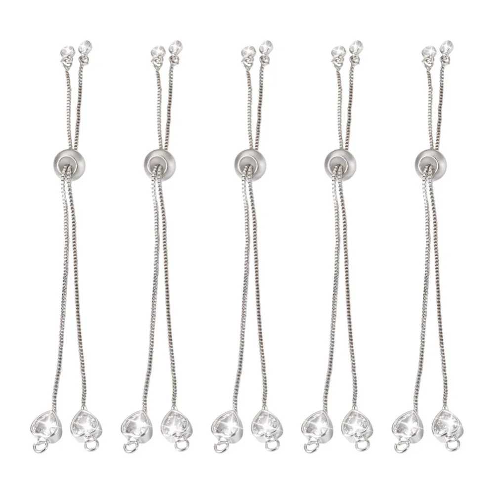 10Pcs Heart Star Crystal Rhinestone Adjustable Bracelet Chain Long-Lasting Plated Slider Bracelet Charm Link for Jewelry Making