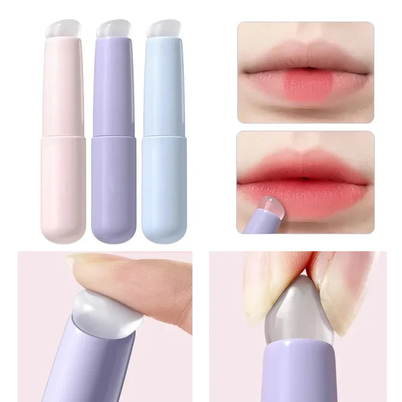 

2pcs Silicone Lip Brush With Cover Round Head Angled Concealer Lipstick Brushes Q Soft Eyeshadow Brush Multi-use Makeup Brushes